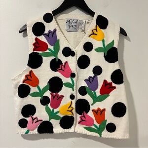 Michael Simon NY Tulip Polka Dot Cotton Sweater Vest Large